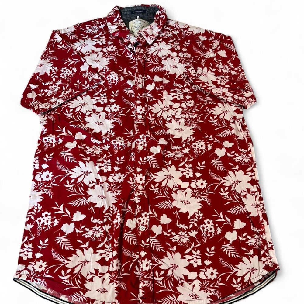 Red Hawaiian Shirt Floral Resort Casual Short Sleeve Native Code Cotton Men's XL